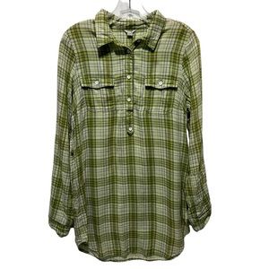 FOSSIL Green Plaid Long Sleeve Lightweight Shirt Dress Size Small